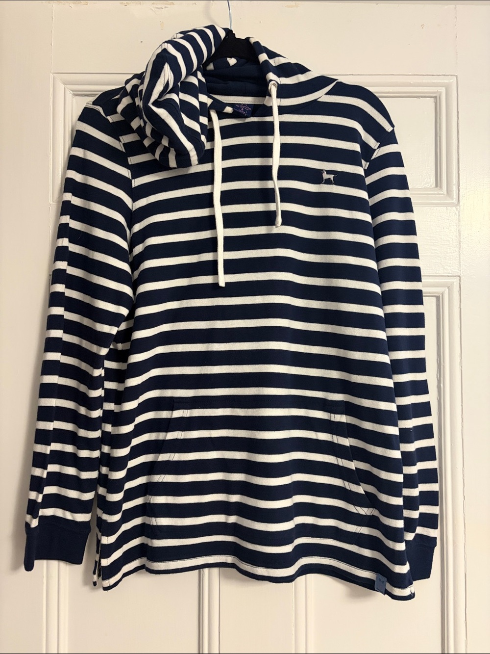 Women’s Navy and White Striped Hooded Sweater